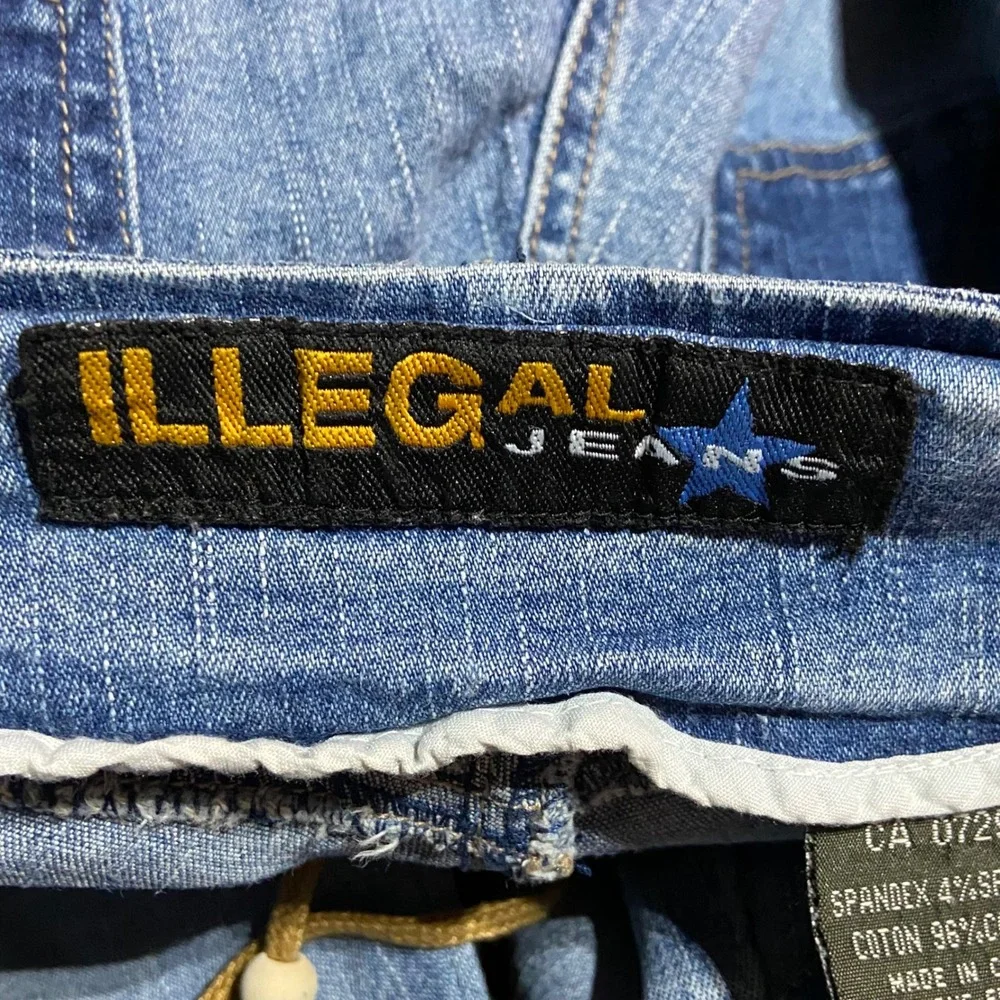 Illegal Jeans Womens Light Wash Crochet Lace Up Flare Denim Jeans Size 5 Y2K